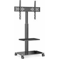 Fitueyes - tv Stnder Rollbar tv Rollwagen 2 Ablagen Standfu Fernsehstand mit Regal hhenverstellbar schwenkbar f¨¹r 32 bis 60 Zoll Flach & Curved von FITUEYES