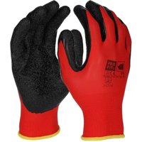 PRO FIT Latex-Feinstrickhandschuh SUPER – Größe 9 - 12 Paar, Arbeitshandschuhe atmungsaktiv, Rot/Schwarz, mit gerauter Beschichtung von FITZNER