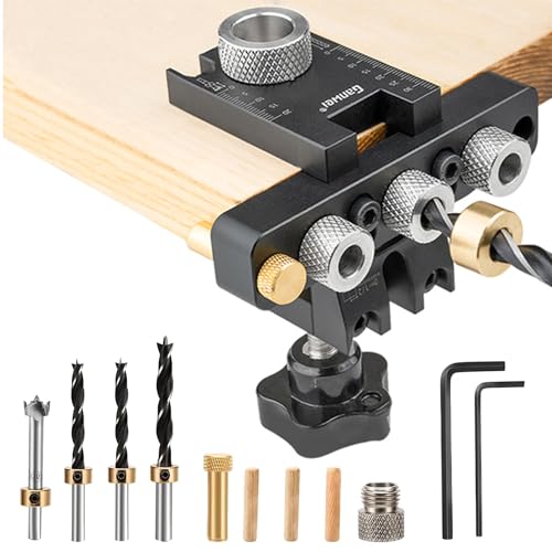 FIVAVA 8/10/15mm Bohrschablone Dübelbohrlehre 3-in-1 Doweling Jig Kit mit Positionierungsclip Einstellbare Bohrführung Stanzer-Locator Tischlerwerkzeuge für die Holzbearbeitung Exakte Dübellöcher von FIVAVA