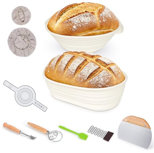 FIVAVA Gärkörbchen Gärkorb Set 25 cm Runde & 23cm Oval,Brot Backen Zubehör,Brot Gärkorb mit 5 Bäckermesser,Teigschaber, Silikon Teigbürste,Teigbesen,Leinentuch FIVAVA Gärkörbchen Gärkorb Set 25 cm Runde & 23cm Oval,Brot Backen Zubehör,Brot Gärkorb mit 5 Bäckermesser,Teigschaber, Silikon Teigbürste,Teigbesen,Leinentuch von FIVAVA