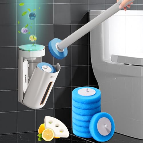 FIVAVA Klobürste, Toilettenbürste zum Einmalgebrauch mit Reinigungsmittel, Disposable Toilet Brush mit Halter Für Schwer zu Reinigende Toilettenbereiche, mit 8 Toilettenstab-Ersatzköpfen von FIVAVA