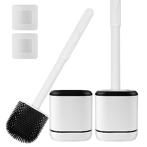 FIVAVA Klobürste 2 Pack, Toilettenbürste, WC Bürste, Klobürste Silikon mit Halte Magnetischer Abnehmbarer Sockel, Toilettenbürste Wandmontage, Toilet Brush rutschfest Langer Griff von FIVAVA