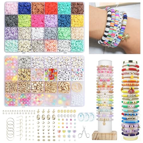 FIVAVA Perlen für Armbänder 8000+, Clay Perlen zum Auffädeln 24 Farben, Armbänder Selber Machen für Perlen Set, Ketten Freundschaftsarmbänder Selber Machen Set von FIVAVA