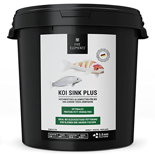 FIVE ELEMENTS® Koi Sink Plus | 9,0 kg | optimal als Frühjahrsfutter | sinkendes Koi-Futter | wiederverwendbarer Eimer von FIVE ELEMENTS