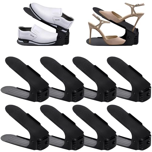 FIVMEN 10 Stück Einstellbare Schuhschlitze aus PP Anti-rutsch Schuhregale Höhenverstellbare Schuhstapler Platzsparend Schuhorganizer Set Haushalt Schuhaufbewahrung Doppelschicht Schuhhalter (Schwarz) von FIVMEN