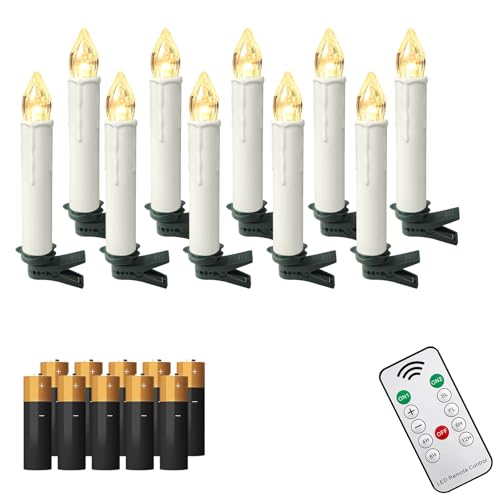 FIVMEN 10 Stück LED Kerzen Flammenlose mit Fernbedienung und Timerfunktion Elektrische Flackernde Batteriebetriebene Kerzen Warmweiß für Weihnachten Halloween Party, mit Batterie von FIVMEN