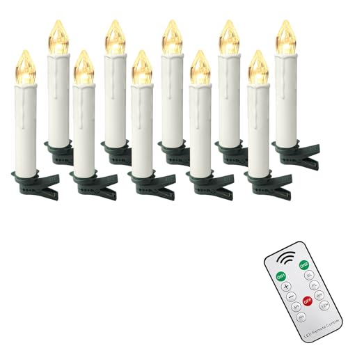 FIVMEN 10 Stück LED Kerzen Flammenlose mit Fernbedienung und Timerfunktion Elektrische Flackernde Batteriebetriebene Kerzen Warmweiß für Weihnachten Halloween Party, ohne Batterie von FIVMEN