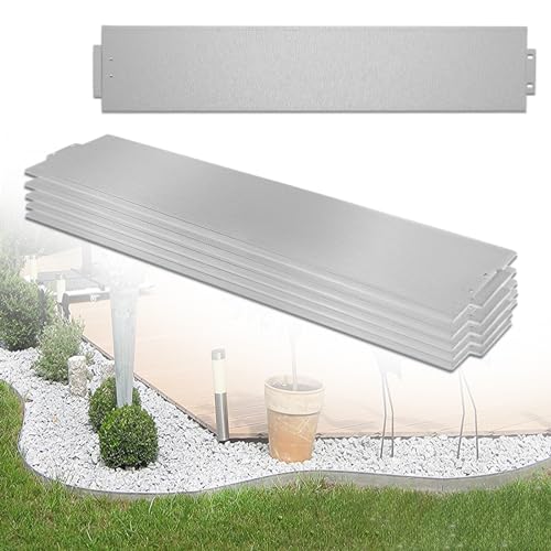 FIVMEN 10M Rasenkante Verzinkt Metall Mähkante Beeteinfassung mit Schnalle Beetumrandung, Flexible Schneidebar Gartenpalisade, Silber (10pcs, 100x15cm) von FIVMEN