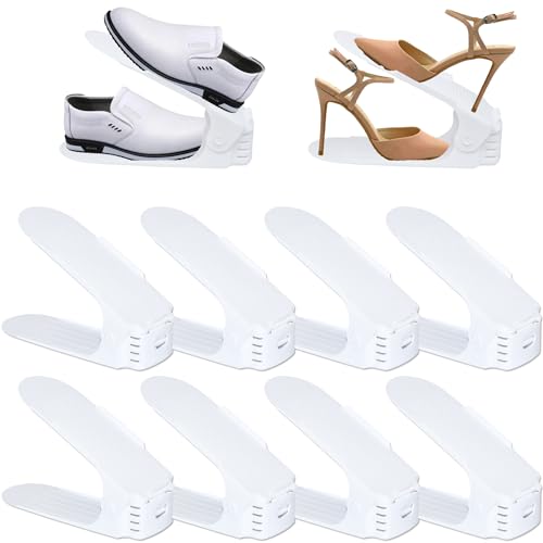 FIVMEN 20 Stück Einstellbare Schuhschlitze aus PP Anti-rutsch Schuhregale Höhenverstellbare Schuhstapler Platzsparend Schuhorganizer Set Haushalt Schuhaufbewahrung Doppelschicht Schuhhalter (Weiß) von FIVMEN