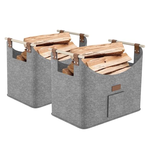 FIVMEN 2X Filztasche für Kaminholz Brennholz Faltbar mit Extra Dicker Filz und Verstärkter Holzgriff Filzkorb Holzkorb Einkaufstasche für Einkauf Holz Zeitungen, Mittelgrau FIVMEN 2X Filztasche für Kaminholz Brennholz Faltbar mit Extra Dicker Filz und Verstärkter Holzgriff Filzkorb Holzkorb Einkaufstasche für Einkauf Holz Zeitungen, Mittelgrau von FIVMEN