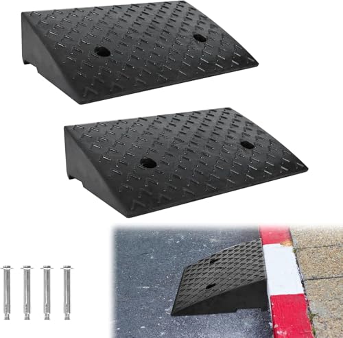 FIVMEN 2er Set Bordsteinrampe Türschwellenrampe Gummi Tragbare Schwellenrampe mit Rutschfester Oberfläche Rampe für Auto Rollstuhl, 10cm Hoch von FIVMEN
