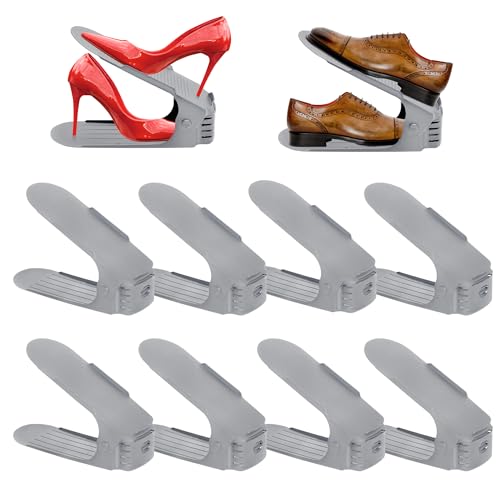 FIVMEN 30 Stück Einstellbare Schuhschlitze aus PP Anti-rutsch Schuhregale Höhenverstellbare Schuhstapler Platzsparend Schuhorganizer Set Haushalt Schuhaufbewahrung Doppelschicht Schuhhalter (Grau) von FIVMEN