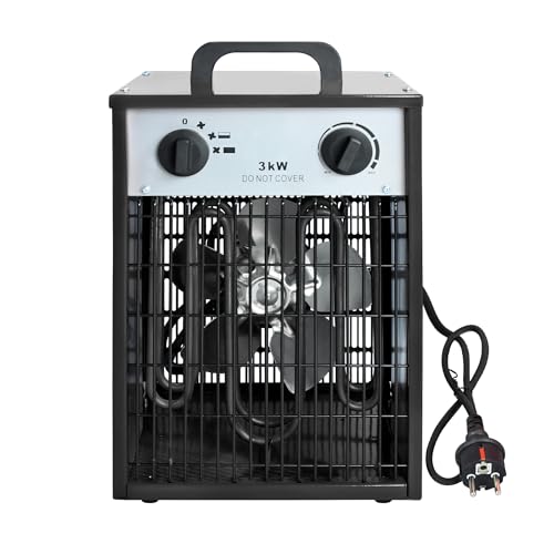 FIVMEN 3KW Heizlüfter Elektroheizung mit 4 Heizstufen Elektroheizer Bauheizer mit Integriertem Thermostat Elektrische Heizung Heater für Räume 10-30 m³, Schwarz von FIVMEN