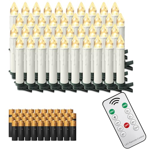 FIVMEN 40 Stück LED Kerzen Flammenlose mit Fernbedienung und Timerfunktion Elektrische Flackernde Batteriebetriebene Kerzen Warmweiß für Weihnachten Halloween Party, mit Batterie von FIVMEN