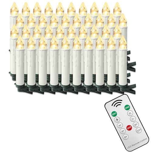 FIVMEN 40 Stück LED Kerzen Flammenlose mit Fernbedienung und Timerfunktion Elektrische Flackernde Batteriebetriebene Kerzen Warmweiß für Weihnachten Halloween Party, ohne Batterie von FIVMEN