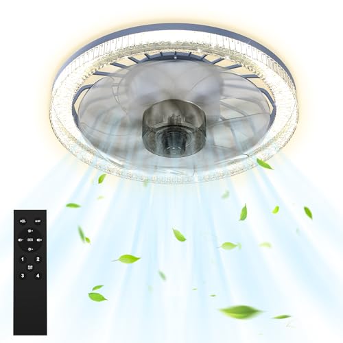 FIVMEN 60W Deckenventilator mit Beleuchtung Ø31 cm Deckenlampe mit Ventilator 4 Windstufen 7 Kunststoff Flügeln Leise Deckenleuchte Dimmbar mit Fernbedienung von FIVMEN