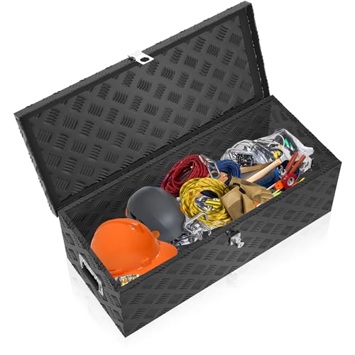 FIVMEN Alubox mit Deckel Aluminium Transportbox Werkzeugkasten mit Schloss & Schlüsseln & Griff Werkzeugbox Transportkoffer Alukiste 99x33x26cm, Schwarz von FIVMEN