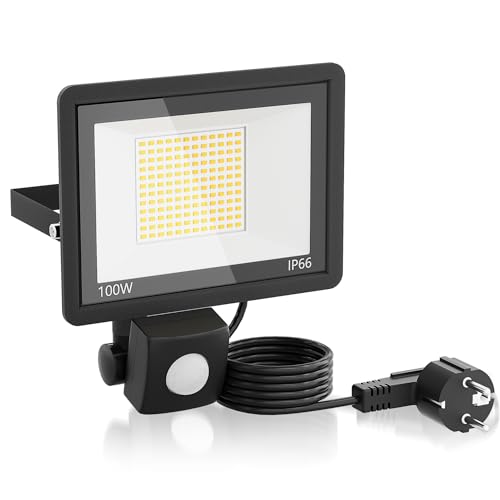 FIVMEN Baustrahler 100W 3500LM LED Strahler Arbeitsleuchte mit Bewegungsmelder und 1,5 m Kabel Stecker Baulampe Flutlicht Wasserdicht IP66 für Garage Werkstatt Baustelle, Warmweiß FIVMEN Baustrahler 100W 3500LM LED Strahler Arbeitsleuchte mit Bewegungsmelder und 1,5 m Kabel Stecker Baulampe Flutlicht Wasserdicht IP66 für Garage Werkstatt Baustelle, Warmweiß von FIVMEN