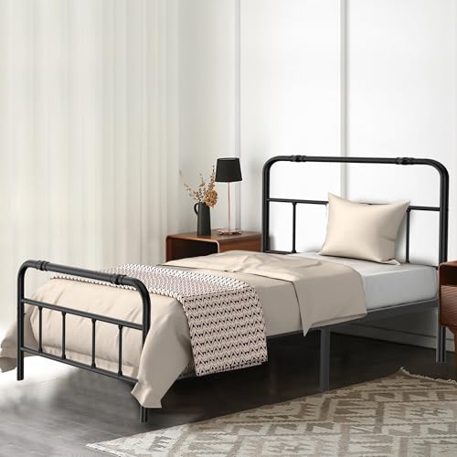 FIVMEN Bett Bettgestell mit Hohem Kopfteil 140x200 cm Metallbett Bettrahmen mit Stauraum Metall Bed Frame für Gästebett Jugendbett Doppelbett von FIVMEN