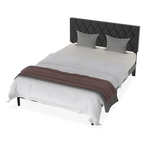 FIVMEN Bettgestell 140x200 cm Bettrahmen Metallbett mit Leder Kopfteil und Lattenrost Jugendbett Gästebett Einzelbett für Schlafzimmer Gästezimmer, Schwarz von FIVMEN