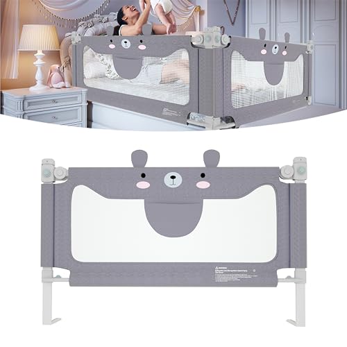 FIVMEN Bettgitter 150 cm Baby Bett Rausfallschutz höhenverstellbar Kinder Bettschutzgitter mit Aufbewahrungstasche Kinderbettgitter, für Kinderbetten, Elternbetten (Grau) von FIVMEN