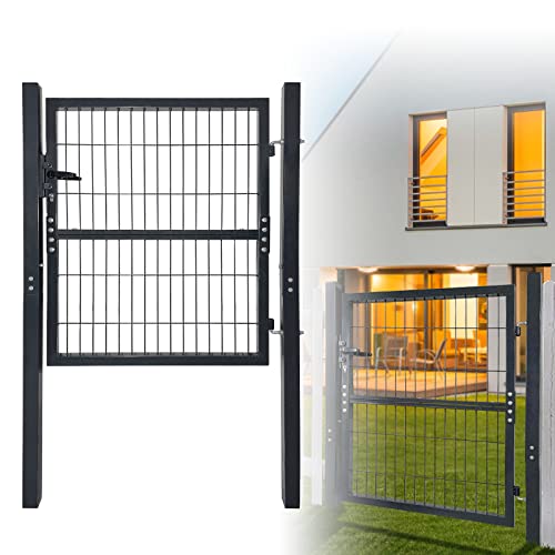 FIVMEN Doppelstabmattenzaun Gartenzaun Tor Metall Gartentor Stabmattenzaun 100x100cm Zauntor Anthrazit Doppeltor inkl. Schloss Türklinke und Schlüsseln von FIVMEN