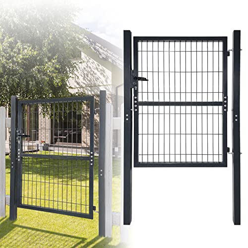 FIVMEN Doppelstabmattenzaun Gartenzaun Tor Metall Gartentor Stabmattenzaun 125x100cm Zauntor Anthrazit Doppeltor inkl. Schloss Türklinke und Schlüsseln von FIVMEN