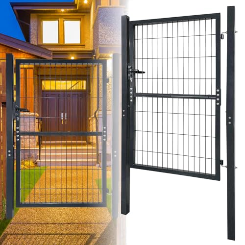 FIVMEN Doppelstabmattenzaun Gartenzaun Tor Metall Gartentor Stabmattenzaun 150x100cm Zauntor Anthrazit Doppeltor inkl. Schloss Türklinke und Schlüsseln von FIVMEN