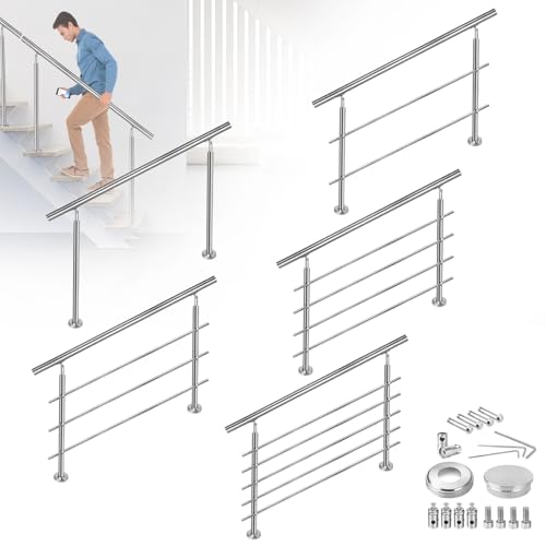 FIVMEN Edelstahl Treppengeländer Außen 120cm Handlauf Geländer Brüstung mit 2 Pfosten Bausatz Treppen für Innen & Außen, 3 Querstreben von FIVMEN
