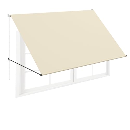 FIVMEN Fallarmmarkise Markise Einziehbar mit Kordel und Aluminium Stützstange Balkonmarkise Sonnenmarkise Sonnenschutz für Fenster Terrasse Balkon 235x145 cm, Beige von FIVMEN