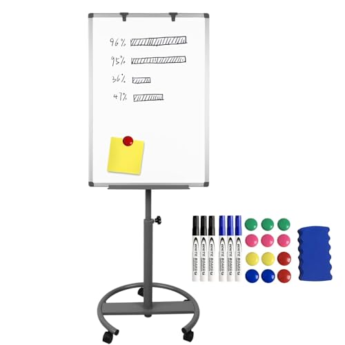 FIVMEN Flipcharts Stand 60x90cm Flipcharts Whiteboard mit Rollenfuß Magnetisch Beschreibbare Höhenverstellbar 120-175cm Trocken Abwischbar White Board mit Fettstift & Schwammwischer von FIVMEN