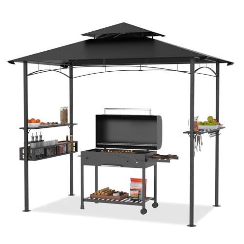 FIVMEN Grillpavillon 244x138x250 cm BBQ Grill Pavillon Gartenpavillon mit Bartresen und Doppelschichtdach Gartenlauben Gartenzelt Partyzelt UV-Schutz, Schwarz von FIVMEN