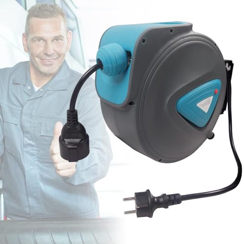 FIVMEN Kabeltrommel Automatik Kabelrolle Outdoor mit Verlängerungskabel 20m, Kabeltrommeln inkl. 180° drehbar Wandmontage von FIVMEN
