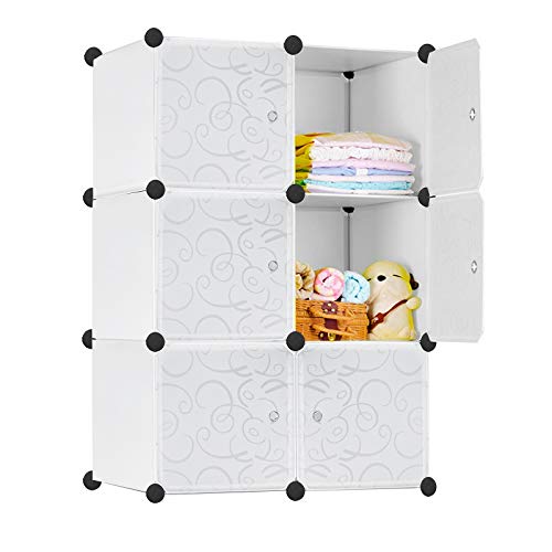 FIVMEN Kleiderschrank Weiß Garderobenschrank Steckregalsystem mit 6 Würfel DIY Kleiderschränke Kunststoffschrank mit Tür Regalsystem Schrank Standregal 70 cm Breit von FIVMEN