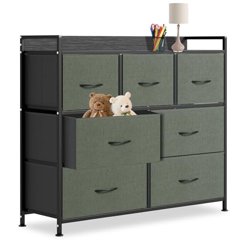 FIVMEN Kommode mit 7 Schubladen aus Stoff Schrank Sideboard Komodenschrank Vintage Grau Aufbewahrungsschrank Schubladenschrank für Wohnzimmer Schlafzimmer Flur von FIVMEN