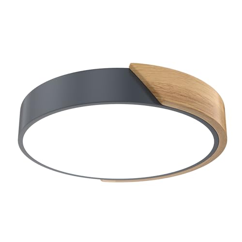 FIVMEN LED Deckenlampe Holz 48W Deckenleuchte Kaltweiß Deckenlampen Led Lampen für Wohnzimmer Schlafzimmer Badezimmer Balkon Ø30cm, Grau von FIVMEN