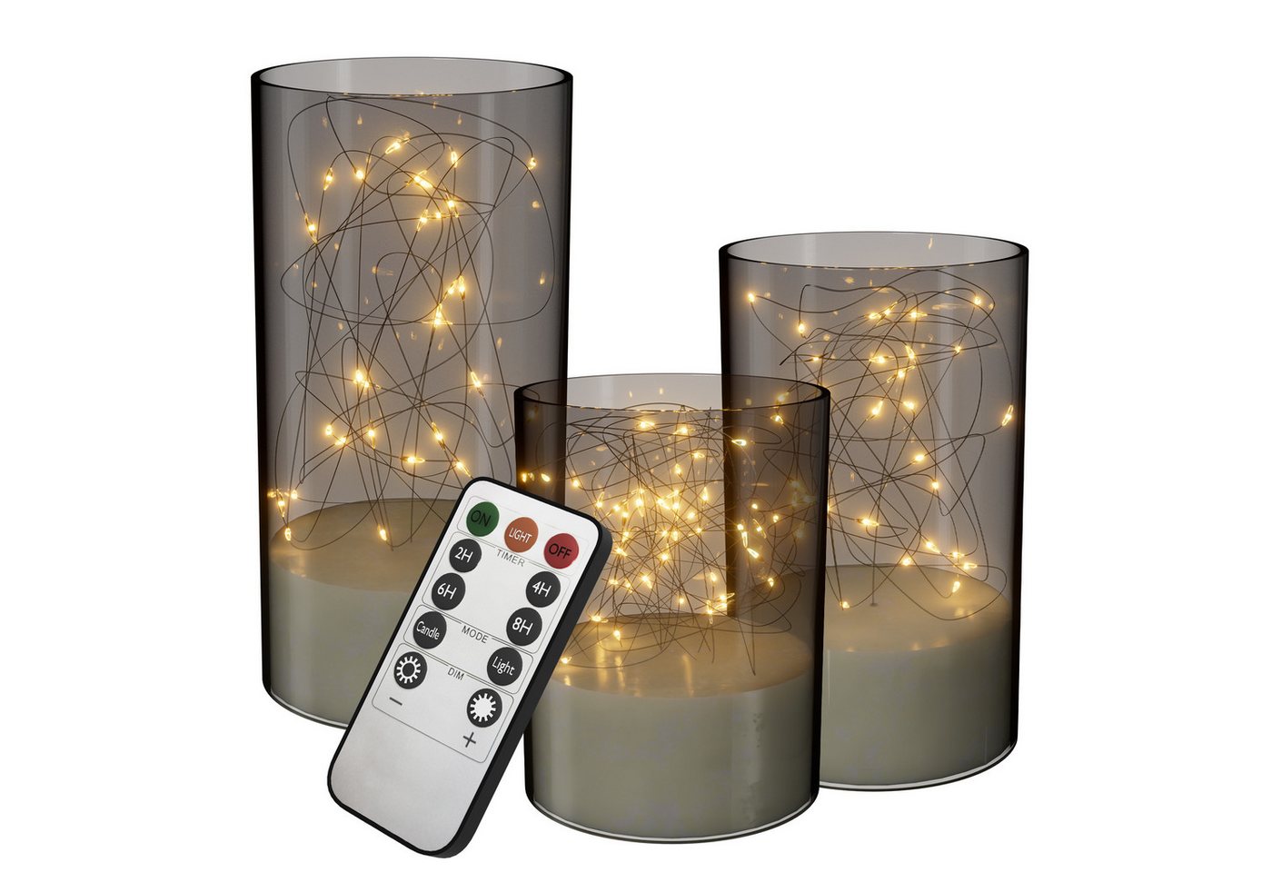 FIVMEN LED-Kerze 3 Stück LED Kerzen Flackernde mit Eingelassener Lichterkette von FIVMEN