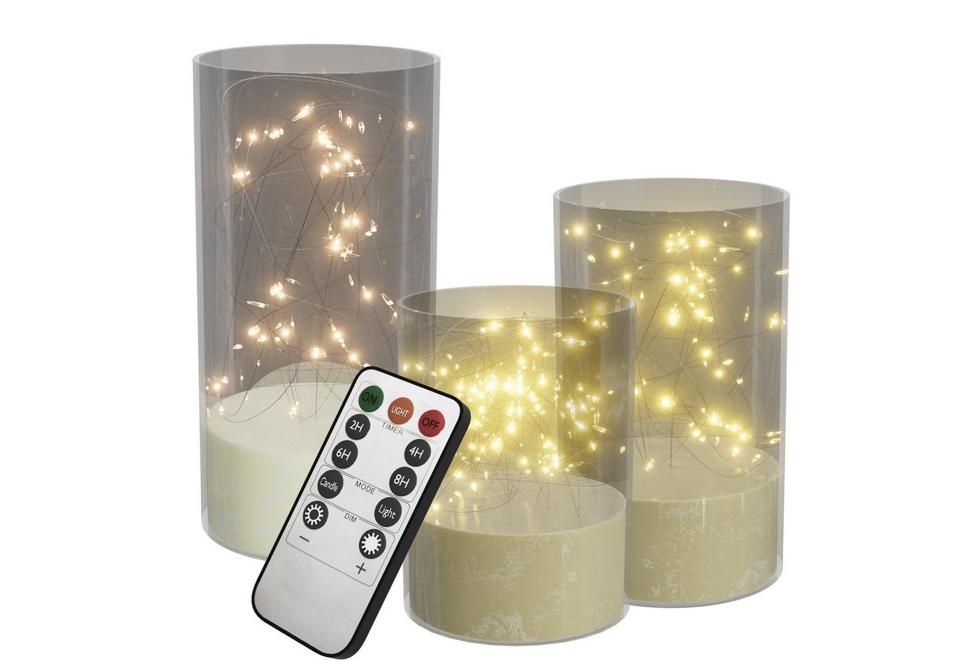 FIVMEN LED-Kerze 3 Stück LED Kerzen Flackernde mit Eingelassener Lichterkette von FIVMEN