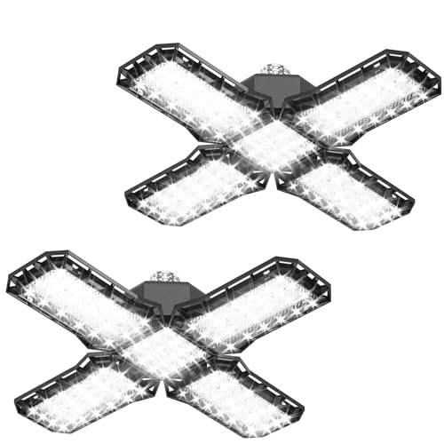 FIVMEN LED Werkstattlampe Garagenlampe Garagenbeleuchtung 2x60W mit 4 Verstellbaren Paneelen Werkstatt Deckenleuchte Kellerlampe Geeignet für E26/E27-Lampenfassung, Kaltweiß von FIVMEN