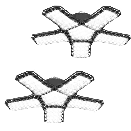 FIVMEN LED Werkstattlampe Garagenlampe Garagenbeleuchtung 2x72W mit 5 Verstellbaren Paneelen Werkstatt Deckenleuchte Kellerlampe Geeignet für E26/E27-Lampenfassung, Kaltweiß von FIVMEN