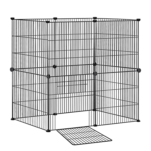 FIVMEN Meerschweinchen Kleintierlaufställe 142x72x36cm Freigehege Gittergehege 12-Platten Laufstallgitter mit Türen Kleintier Laufställe Freilaufgehege für Kaninchen Hamster (Schwarz) von FIVMEN