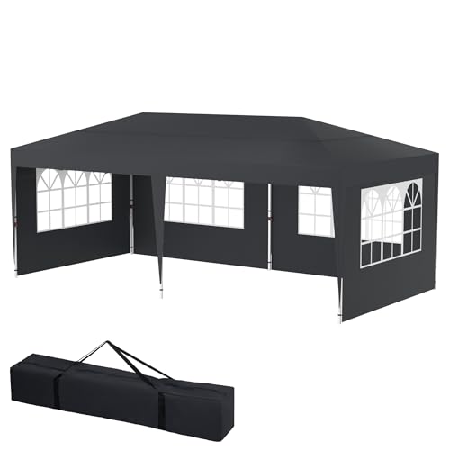 FIVMEN Pavillon 3x6 m Faltpavillon mit Seitenteilen und Fenstern und Tragetasche Faltzelt Polyester UV Schutz Faltbar Partyzelt Wasserdicht Windschutz Gartenpavillon Zelt, Type E (Anthrazit) von FIVMEN