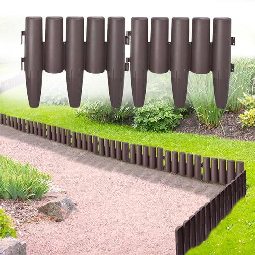 FIVMEN Rasenkante Beeteinfassung Kunststoff Beetumrandung Beetbegrenzung Mähkante Holzimitat Flexible Rasenkantenband Gartenpalisade 15cm hoch (11,2m Braun) von FIVMEN