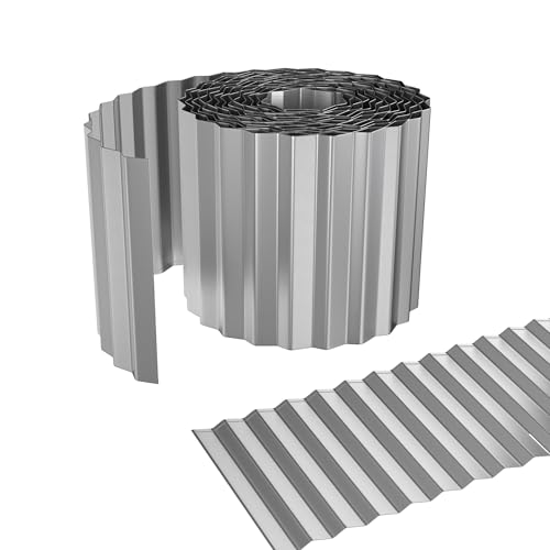 FIVMEN Rasenkante Metall 10 m Beeteinfassung Beetumrandung Welle Verzinkt 0,3 mm Dicke Flexibel Mähkante Palisade Gartenzaun, Silber (Länge 10 m - Höhe 18 cm) von FIVMEN