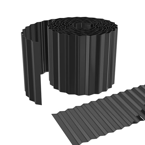 FIVMEN Rasenkante Metall 5 m Beeteinfassung Beetumrandung Welle Verzinkt 0,3 mm Dicke Flexibel Mähkante Palisade Gartenzaun, Schwarz (Länge 5 m - Höhe 15 cm) von FIVMEN