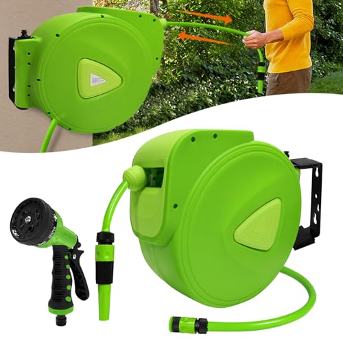 FIVMEN Schlauchtrommel Gartenschlauch 30m Trommel Wasserschlauch Schlauchaufroller 3/4 Zoll mit Multifunktionsbrause Schlauchrolle 180° Schwenkbare inkl. Stoppball Schlauchtrommeln, Grün von FIVMEN