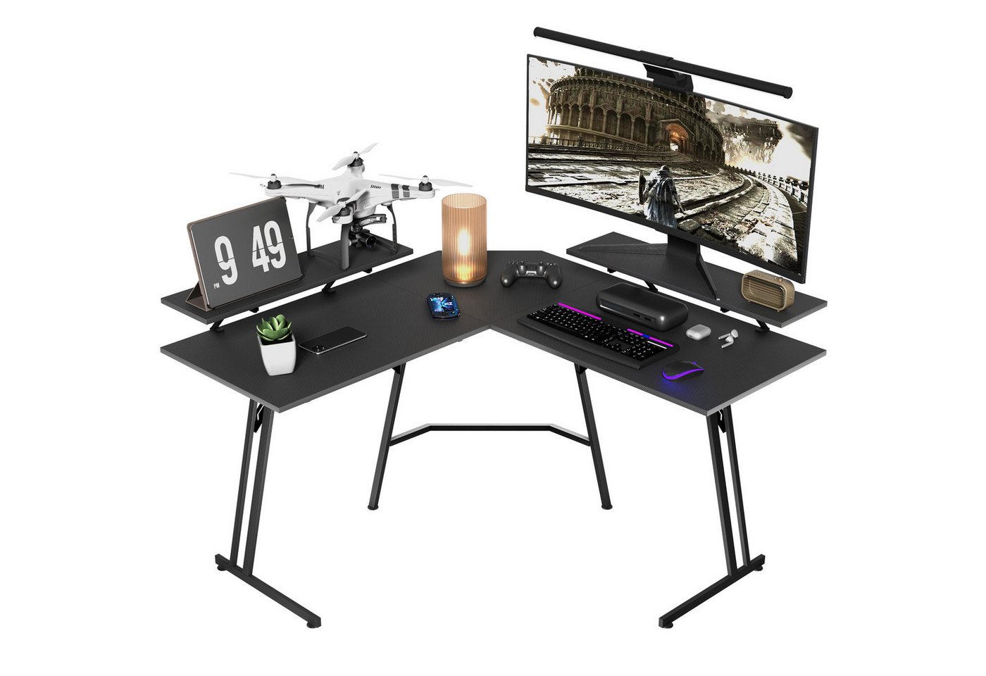 FIVMEN Schreibtisch Computertisch Gaming Tisch L-Frame PC Schreibtisch mit Tischplatte (1 Tisch), Gaming Schreibtisch inkl. Schwarze Kohlefaser für zu Hause/Büro von FIVMEN