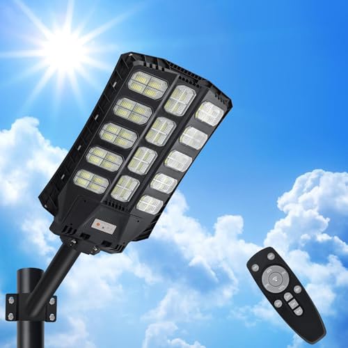 FIVMEN Solar Straßenlaterne 500W mit Fernbedienung und Bewegungsmelder Sensor Solarlampen Straßenlampe 1344 LEDs IP65 Wasserdicht Solar Wegeleuchte Straßenleuchte für Außen, Kaltweiß von FIVMEN