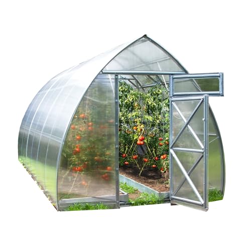 Robustes Gewächshaus Farmhof2 | 4x2,6m | Garten Gewächshaus mit verzinktem Stahlrahmen | Zwei Drehtüren je mit Fenster | UV- und witterungsbeständig, Schneelast bis 450 kg/m² | Polycarbonat 6 mm von FIX 2 PLACE