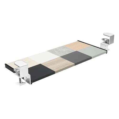 FIX&EASY Tastaturauszug klemmbar, Tastaturablage in versch. Farben auf Wunschbreite angepasst, Klemmen weiss, Auszugsschienen 300mm schwarz höhenverstellbar für Tastatur Maus Computertisch PC Tisch von FIX & EASY